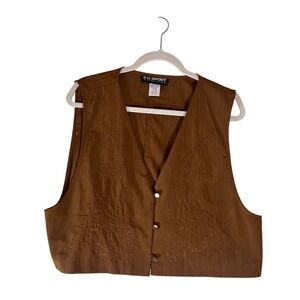 SG Sport Collection Women Brown Embroidered Button Front Cropped Vest Size Large